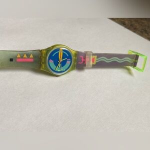 Very Rare Vintage Swiss Swatch Neon Blue and Yellow Ladies Watch